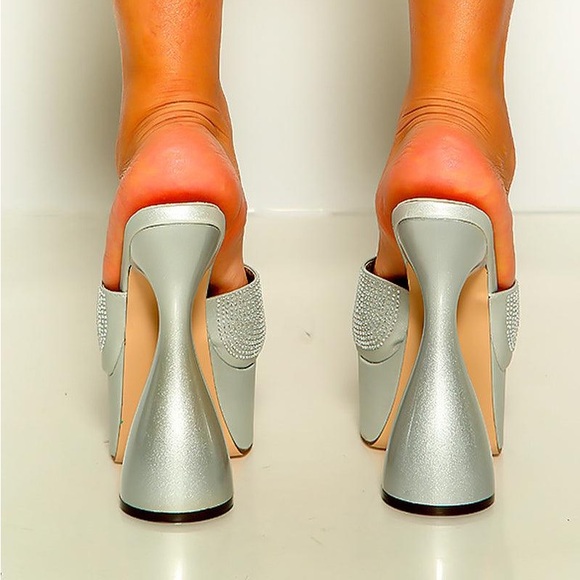 Silver Embellished Platform Mule - Picture 3 of 5